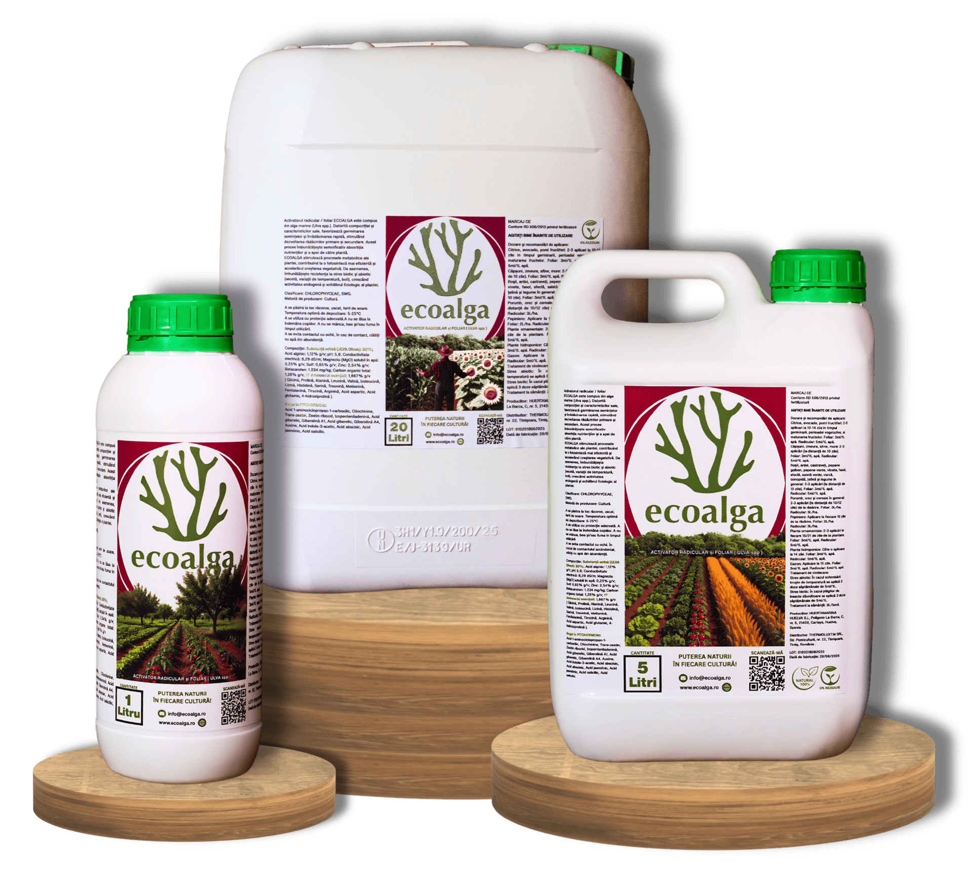 Produse Ecoalga pentru agricultură pe suport din lemn.